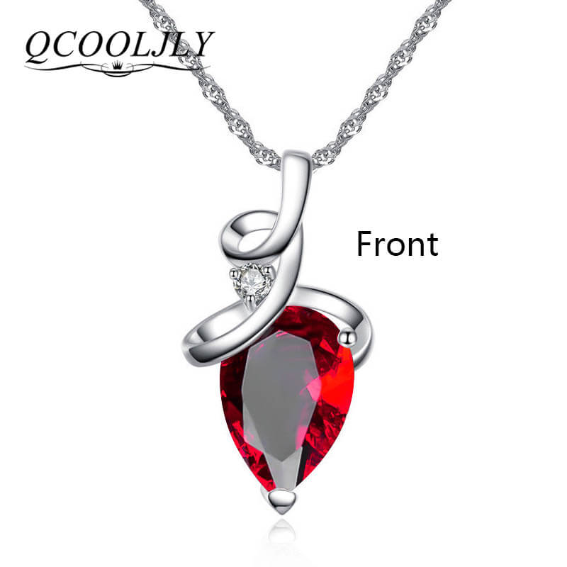QCOOLJLY Women 3 Colros Austrian Crystal Pendant Chain Necklace Pendant For Women Jewelry Statement Bijouterie Gift 17