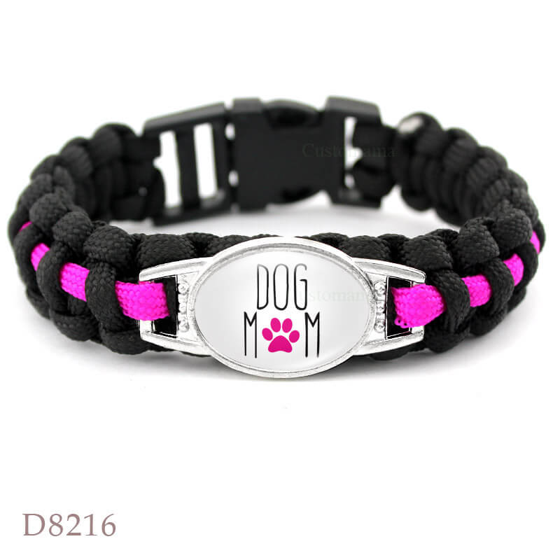 Cats Dogs Mom Outdoor Survival Paracord Charm Bracelets 25*18mm Glass Cabochon Men Women Unisex Lover's Hiking Camping Gift