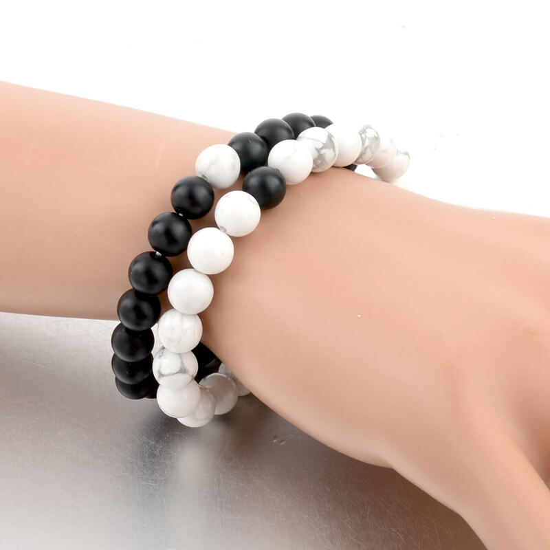 CHICVIE Black and White Natural Stone Distance Bracelets & Bangles for Women Men Strand Lovers Gifts Jewelry Bracelets SBR160101 5