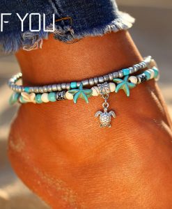 IF YOU Fashion Sea Turtles Imitation Pearls Starfish Charms Bracelets Anklets For Women Bohemian Summer Foot Chain Jewelry Gifts