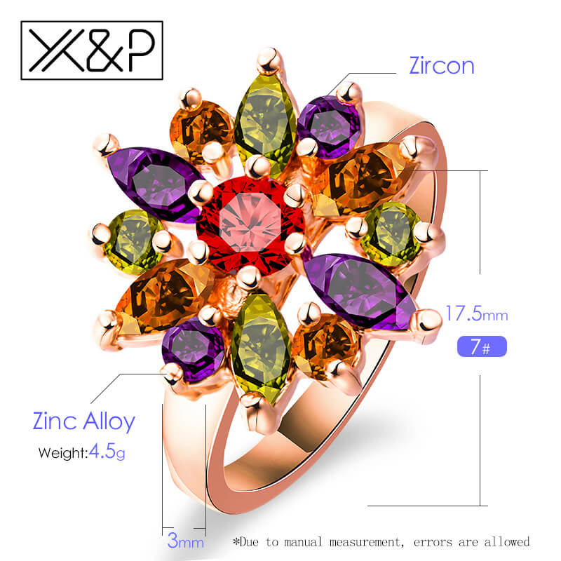 X&P Fashion Brand Rose Gold Silver Finger Rings for Women Girl with AAA Multicolor Cubic Zircon Wedding Ring Jewelry Gift 2