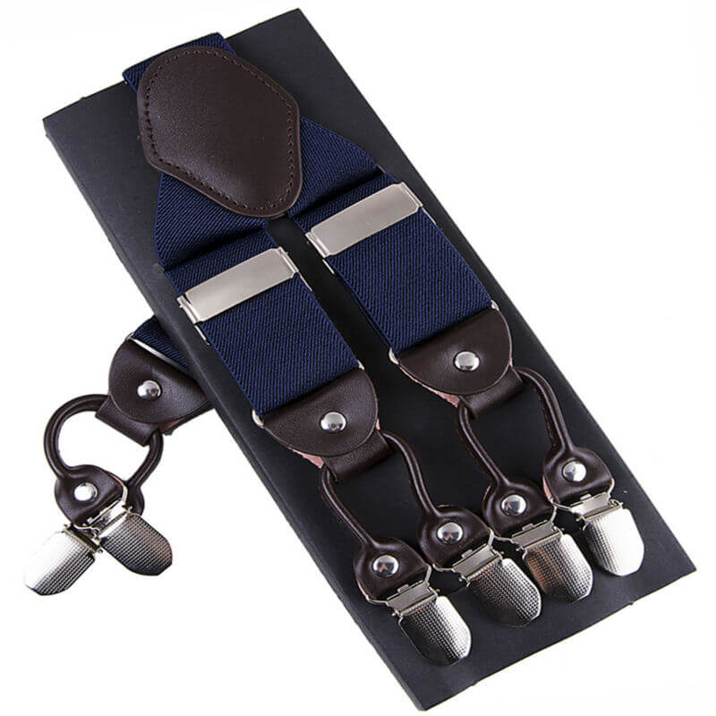Fashion Suspenders leather alloy 6 clips Braces Male Vintage Casual suspensorio Trousers Strap Father/Husband's Gift 3.5*1cm