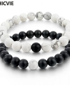 CHICVIE Black and White Natural Stone Distance Bracelets & Bangles for Women Men Strand Lovers Gifts Jewelry Bracelets SBR160101