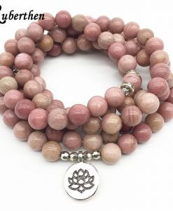 Ruberthen On Sale New Women`s Yoga Bracelet 108 Mala Rhodonite Balance Bracelet Simple Design Healing Spiritual Gift