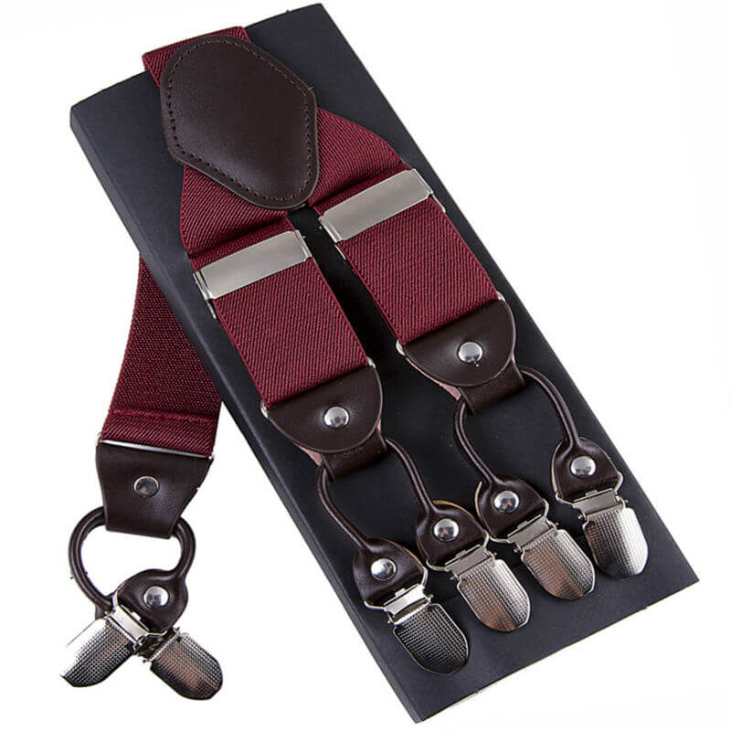 Fashion Suspenders leather alloy 6 clips Braces Male Vintage Casual suspensorio Trousers Strap Father/Husband's Gift 3.5*1cm 4