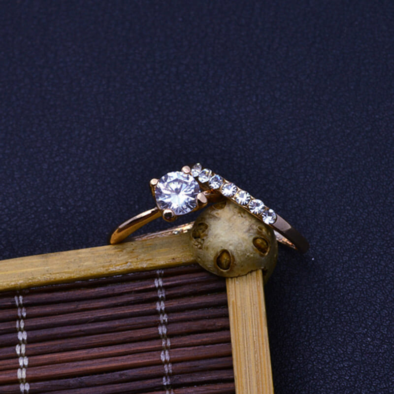 Fashion jewelry New gold color CZ zircon finger ring set wedding gift for women ladies wholesale R1373 3