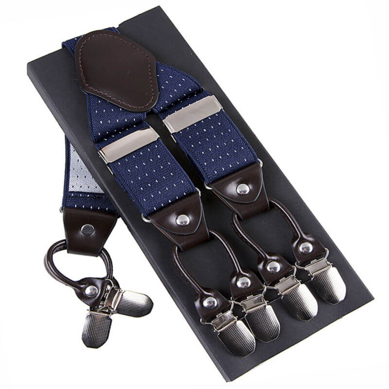 Fashion Suspenders leather alloy 6 clips Braces Male Vintage Casual suspensorio Trousers Strap Father/Husband's Gift 3.5*1cm 5