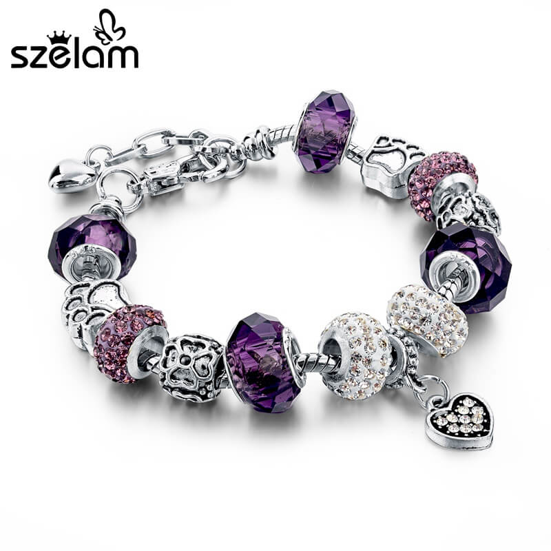 Szelam Gift!!! Fashion DIY Crystal&Glass Beads Charm Bracelets For Women Snake Chain Bracelets & Bangles Pulsera SBR150056 1