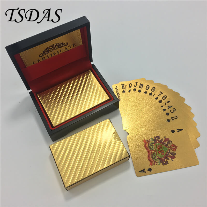 Golden Foil Plated Normal Playing Cards Poker 52 Cards 2 Jokers Special Unusual Birthday Gift Poker With Black Wooden Box 1