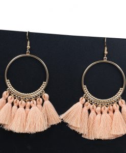 Bohemian Handmade Statement Tassel Earrings for Women Vintage Round Long Drop Earrings Wedding Party Bridal Fringed Jewelry Gift