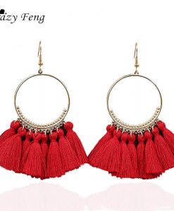 Crazy Feng T Show European Style Tassel Earrings Women Red Blue Yellow Bohemian Fringed Dangle Earrings Statement Jewelry Gift