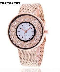 Hot Sale Fashion Stainless Steel Rose Gold & Silver Band Quartz Watch Luxury Women Rhinestone Watches Valentine Gift