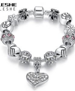ELESHE Luxury Brand Women Bracelet 925 Unique Silver Crystal Charm Bracelet for Women DIY Beads Bracelets & Bangles Jewelry Gift