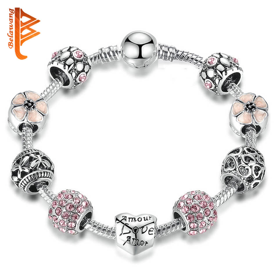 Bela Fashion Women Bracelet Silver Crystal Bead Charm For Summer Jewelry Original Bracelets Gift Bela Fashion Women Bracelet Silver Crystal Bead Charm For Summer Jewelry Original Bracelets Gift