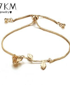 17KM Fashion Rose Flower Charm Bracelet For Women Girl Bracelet & Bangle Adjustable Pulseras Mujer Wedding Bridal Jewelry Gift