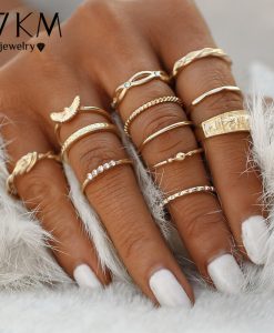 17KM 12 pc/set Charm Gold Color Midi Finger Ring Set for Women Vintage Boho Knuckle Party Rings Punk Jewelry Gift for Girl