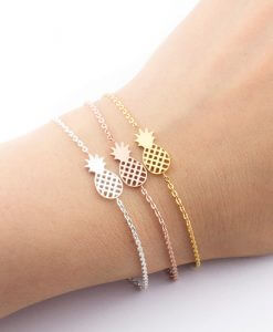 Minimalism Pineapple Bracelet For Women Dainty Gifts BFF Jewelry 17 Friendship Stainless Steel Rose Gold Ananas Bracelet Femme
