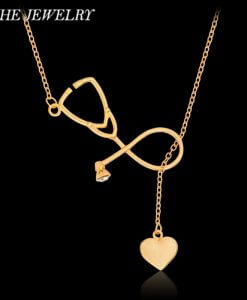 QIHE JEWELRY Gold Silver 2 Color Nurse Heart Stethoscope Necklace Nursing Jewelry Medicine Graduation Gift