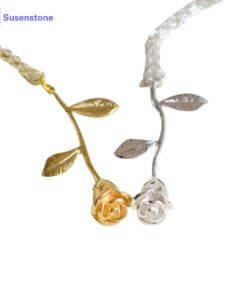 susenstone 18 Fashion Rose Flower Pendant Necklace Boho Vintage Charm Cute Women Jewelry Valentine's Day Anniversary Gifts