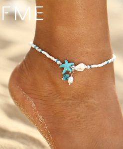IF ME Fashion Bohemian Imitation pearls Starfish Charms Bracelets Anklets For Women Summer Foot Chain Shell Jewelry Gift